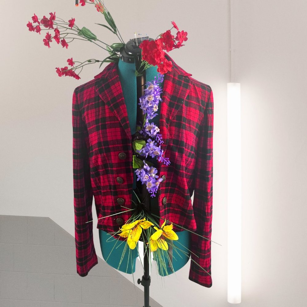 Red and Black Plaid Blazer by (Joe Boxer) XL